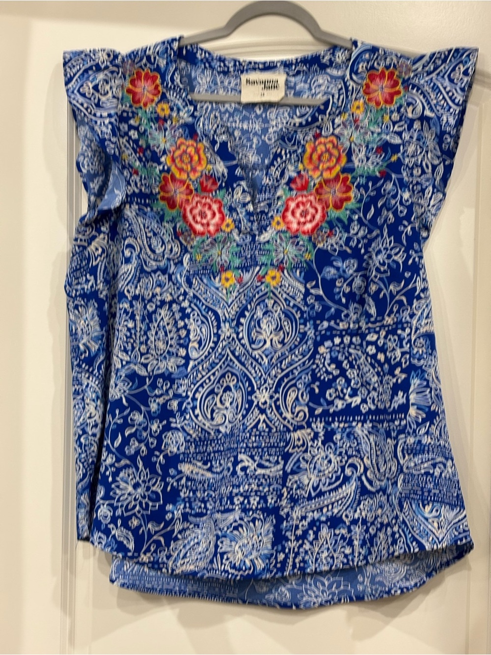 Savanna Jane Royal Blue Paisley Camisole with Multicolor Floral Embroidery